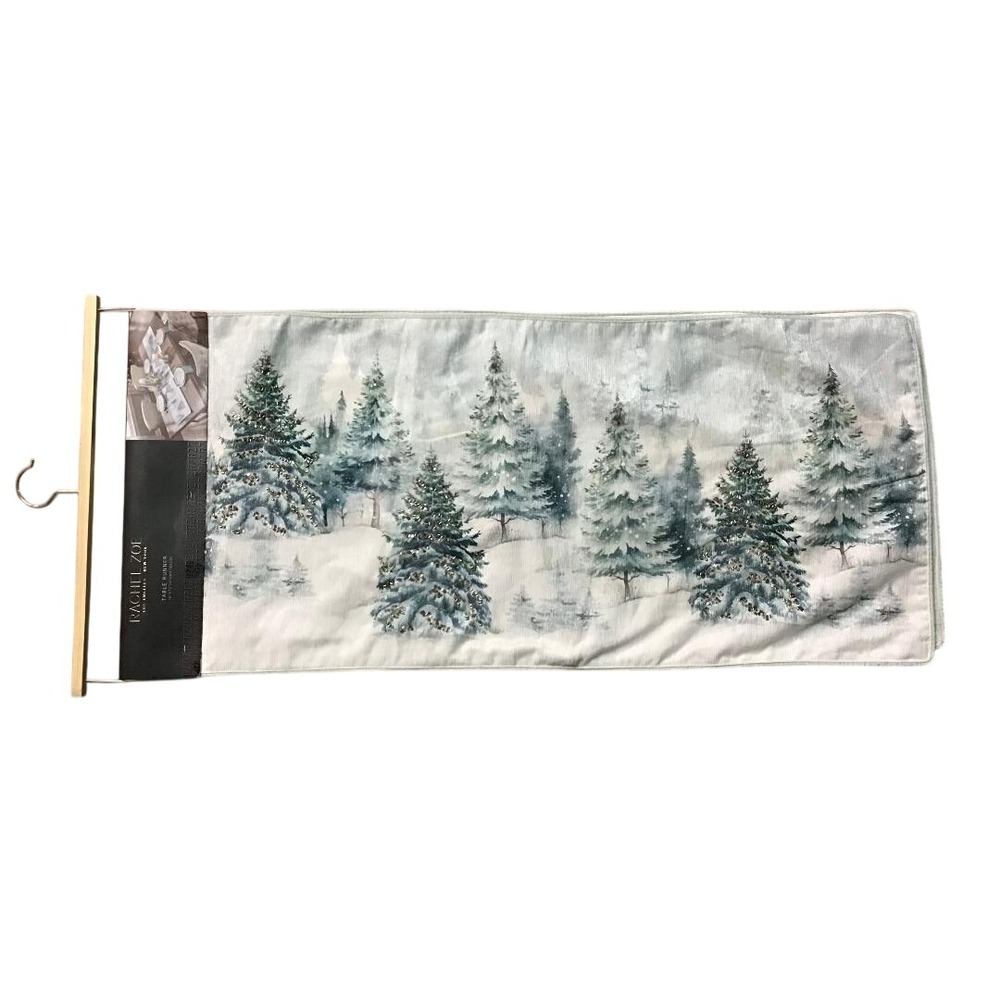 Rachel Zoe Winter Forest Silver Tree Evergreens Table Runner 16x72 Holiday Decor